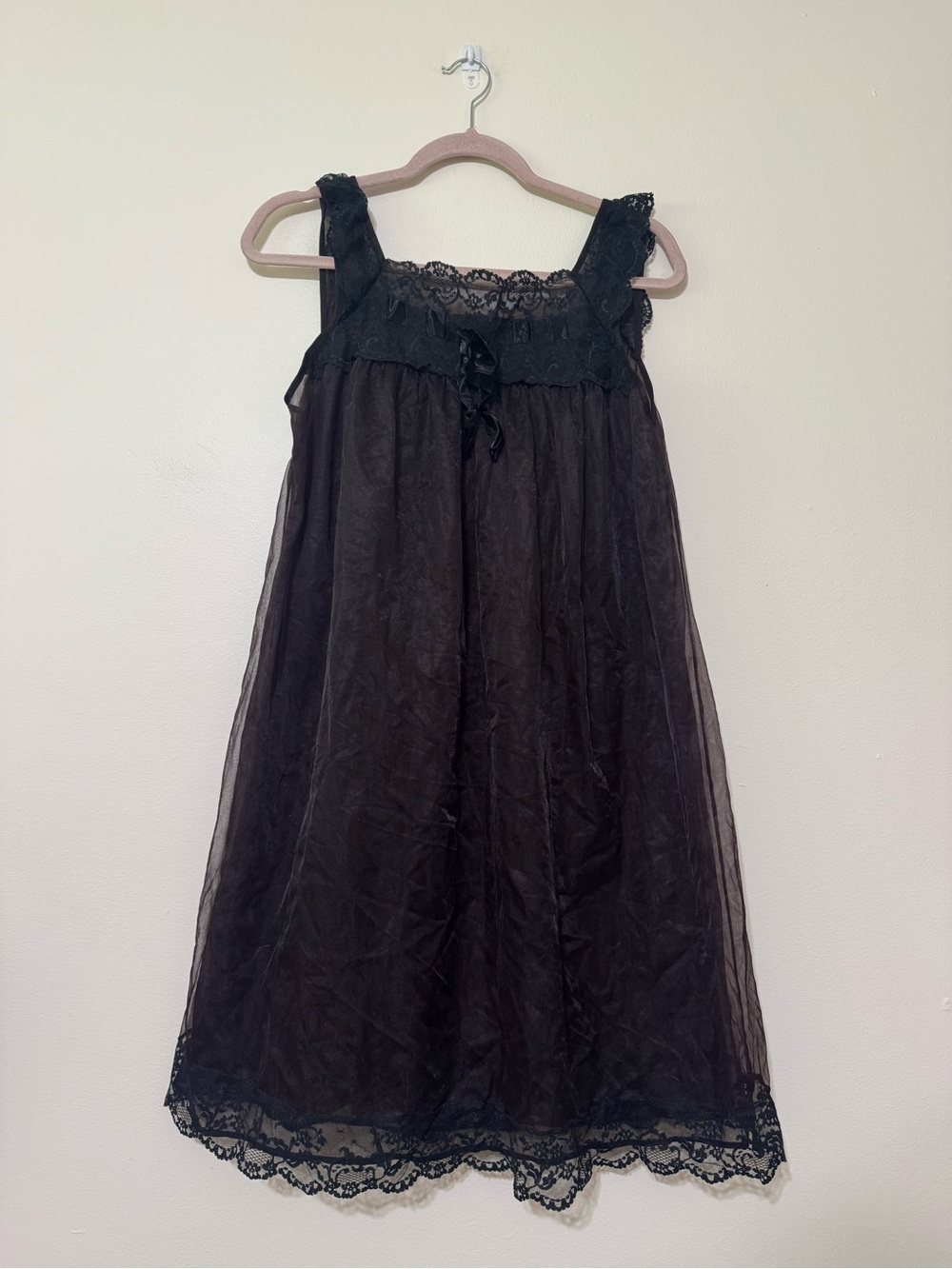 1950’s Sleeveless Sheer and Lace Midi Black Nightgown